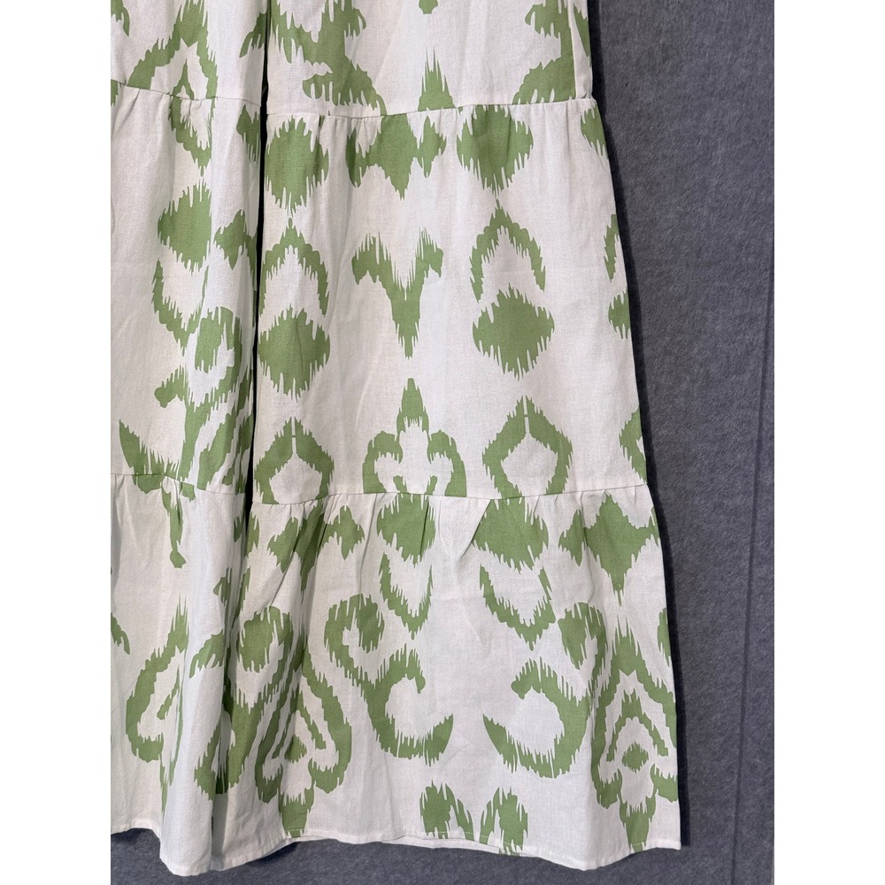Seaspice Resort Wear Pant S Green White Ikat Boho Tiered Peruvian Cotton NW1856 - Picture 8 of 8
